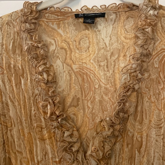 Inc Brand- Crepe Yellow-Gold Paisley V-Neck Button- Up Blouse - Picture 3 of 12